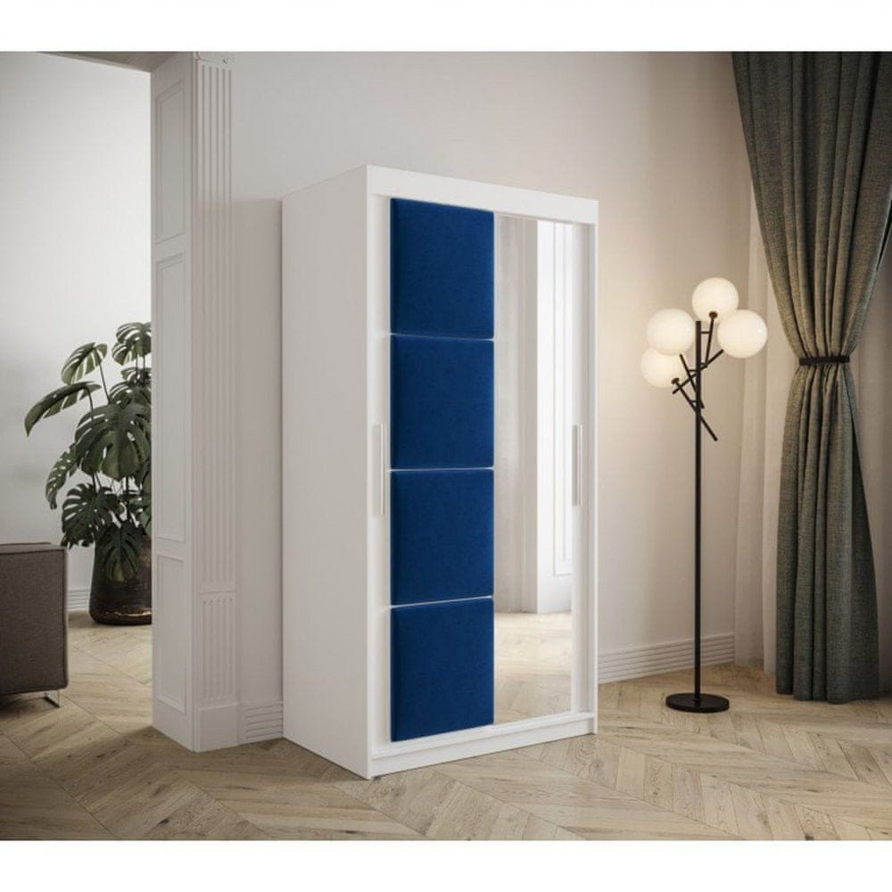 Veneti Šatníková skriňa s posuvnými dverami 100 cm TALIA - biela / modrá