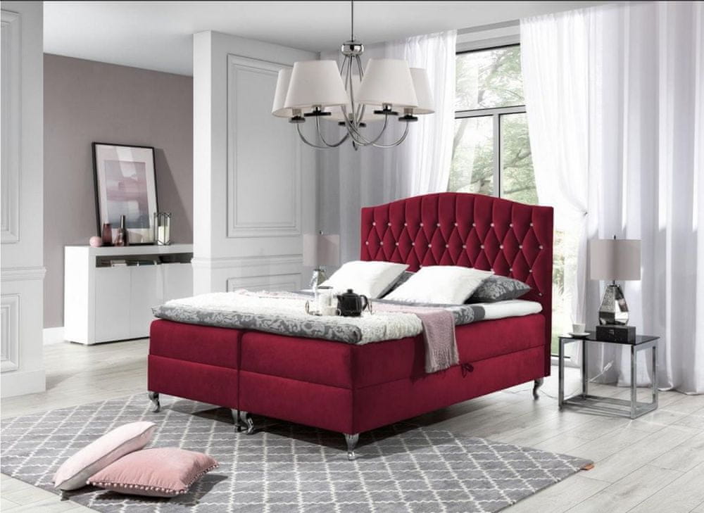 Veneti Elegantná posteľ 160x200 PEGGY - červená + topper ZDARMA
