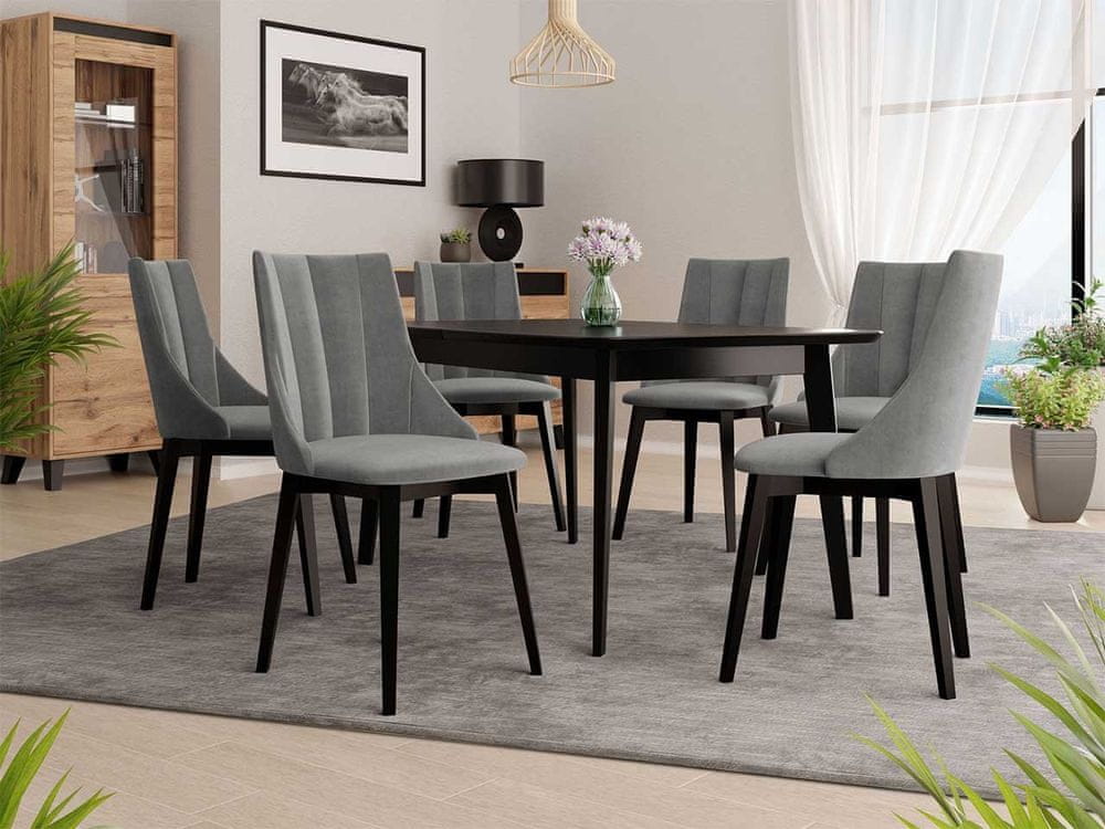 Veneti Rozkladací jedálenský stôl so 6 stoličkami NOWEN 2 - čierny / šedý
