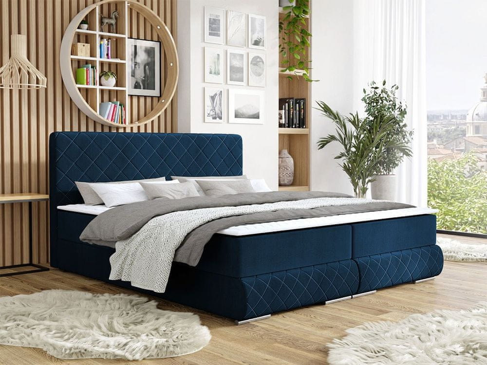 Veneti Manželská kontinentálna posteľ 140x200 VELEN - modrá + topper ZDARMA
