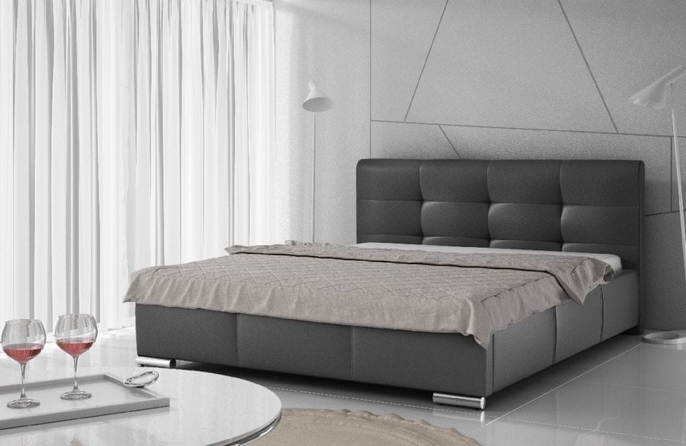 Veneti Luxusná čalúnená posteľ Latium s úložným priestorom čierna eko koža 200 x 200
