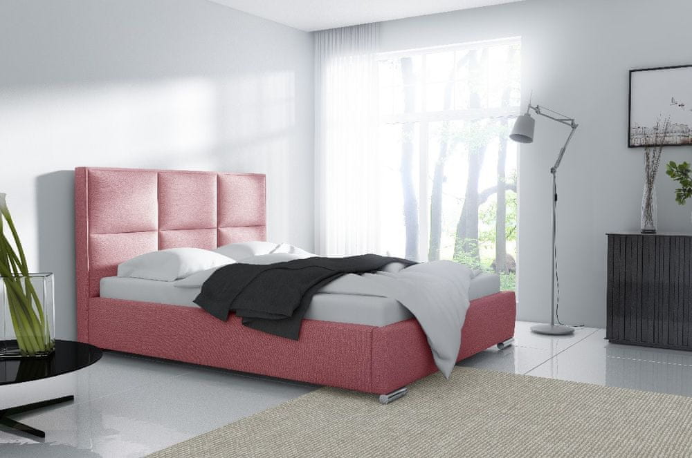 Veneti Dizajnová posteľ Venezia s vysokým čelom a úložným priestorom ružová 180 x 200