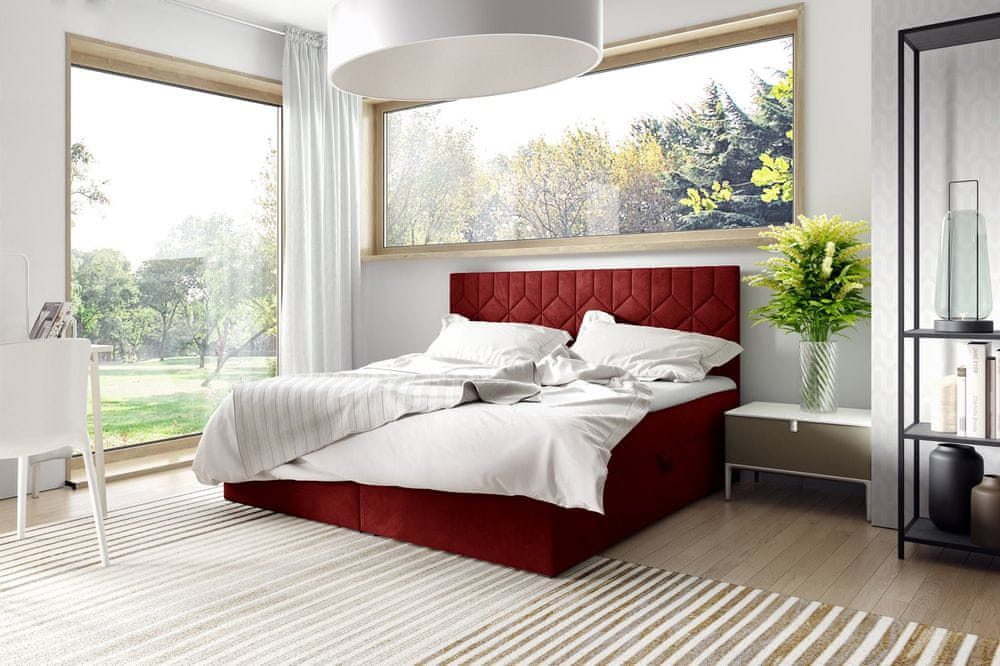 Veneti Boxspringová posteľ s prešívaným čelom ISAR - 160x200, červená + topper ZDARMA
