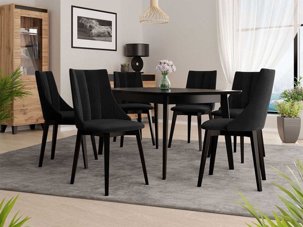 Veneti Rozkladací jedálenský stôl so 6 stoličkami NOWEN 2 - čierny