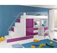 Veneti Detská posteľ s písacím stolom RENI 5 - 80x200, biela / fialová