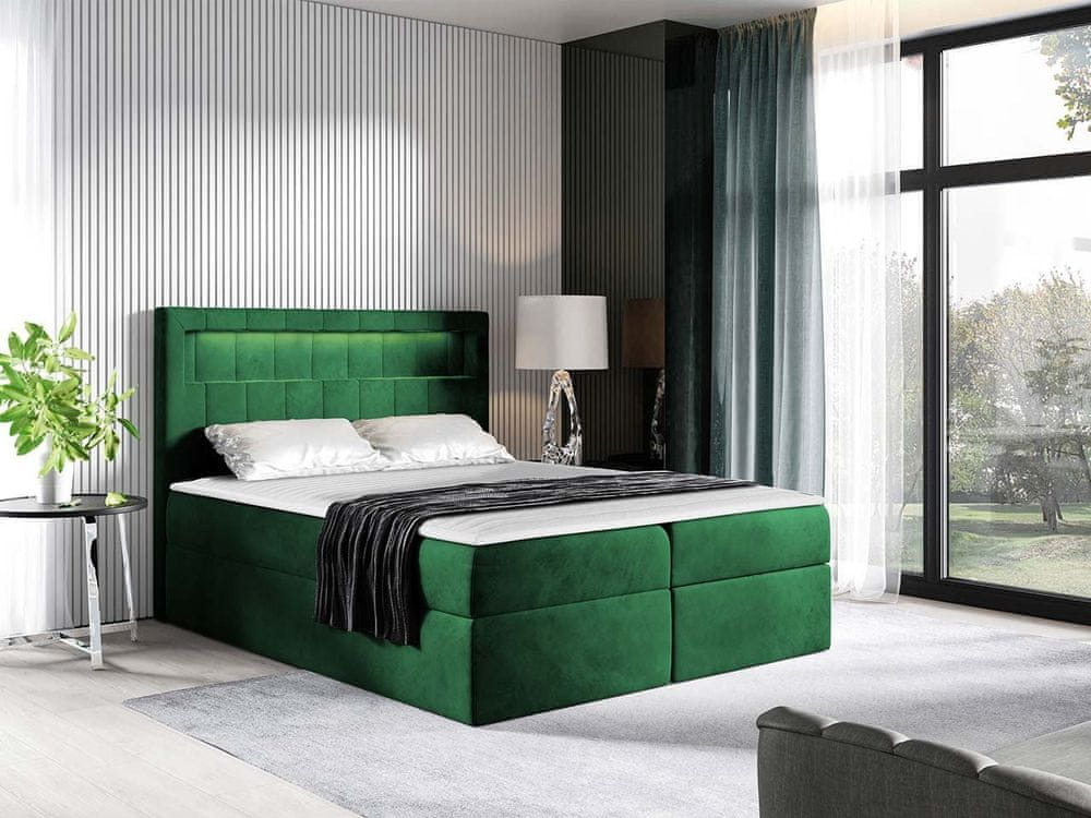 Veneti Americká dvojlôžková posteľ 200x200 RODRIGO - zelená + topper a LED osvetlenie ZDARMA