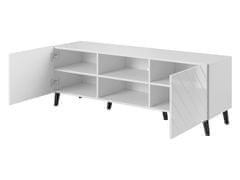 Veneti TV stolík 150 cm BERMEJO - biely / lesklý biely