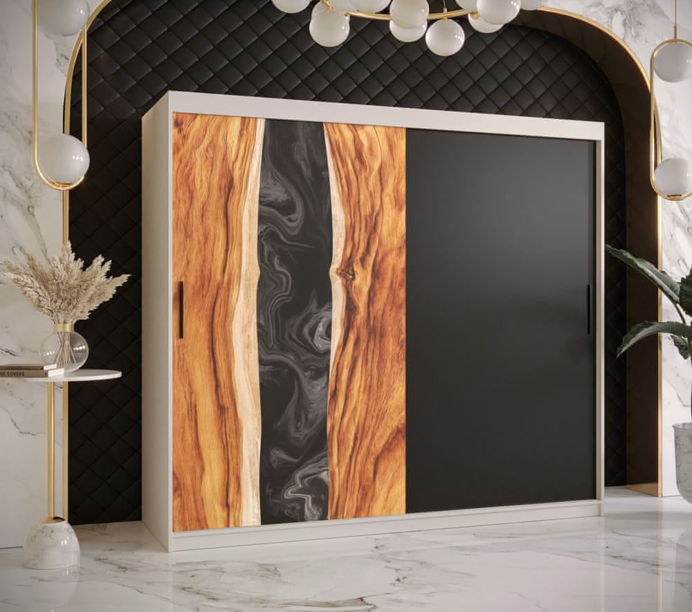 Veneti Šatníková skriňa s posuvnými dverami STACY 1 - šírka 200 cm, biela / čierna