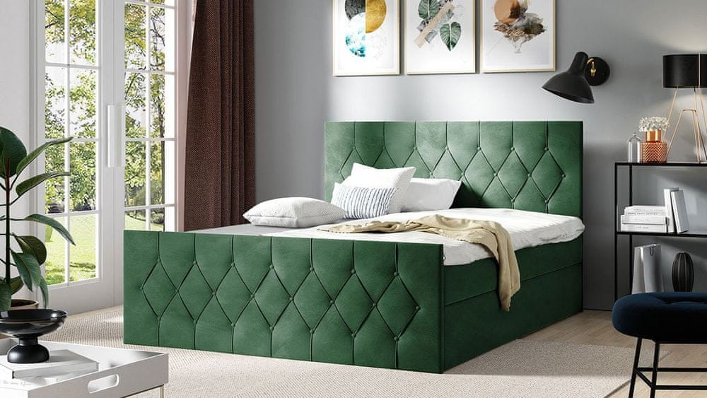 Veneti Boxspringová dvojlôžková posteľ 160x200 SENSE 2 - zelená + topper ZDARMA