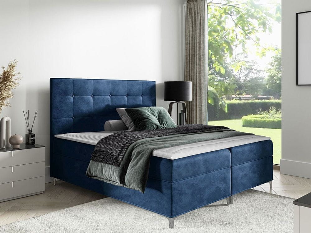 Veneti Hotelová dvojlôžková posteľ 160x200 SAUL - modrá + topper ZDARMA