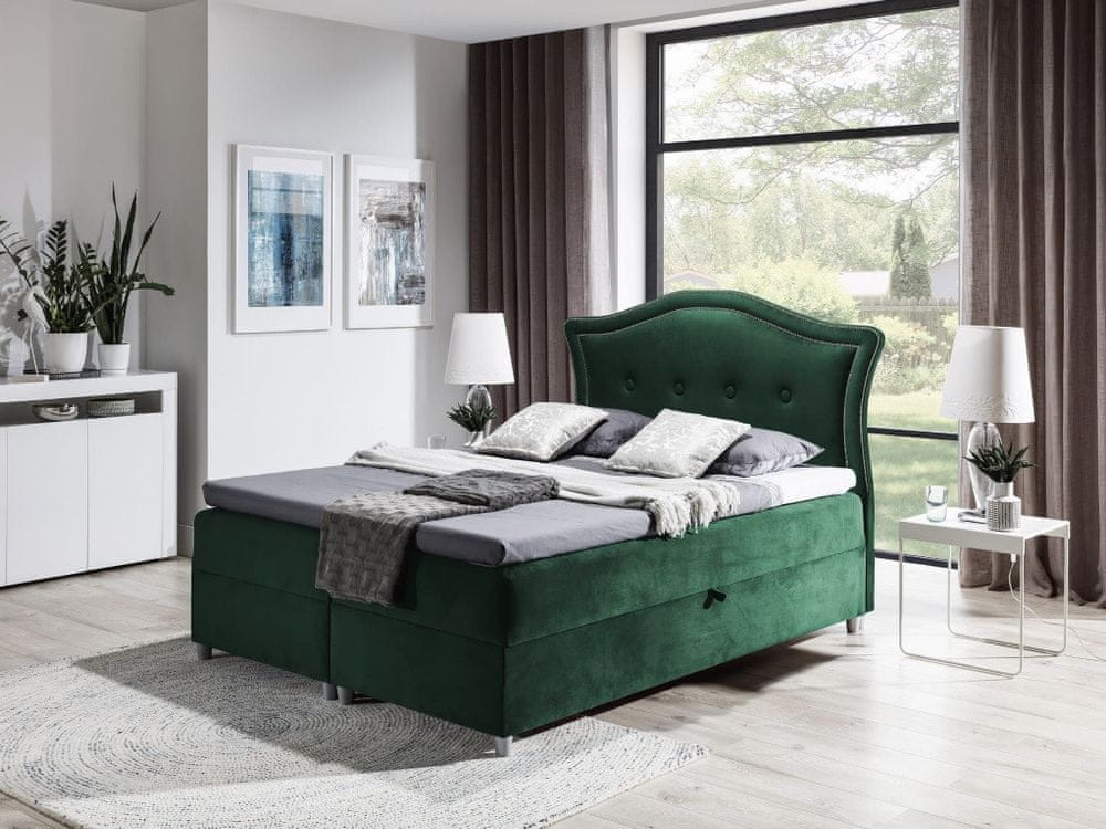 Veneti Elegantná rustikálna posteľ Bradley 120x200, zelená + TOPPER