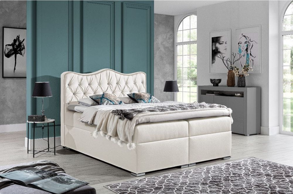 Veneti Kontinentálna posteľ 180x200 SULTAN - biela ekokoža + topper ZDARMA