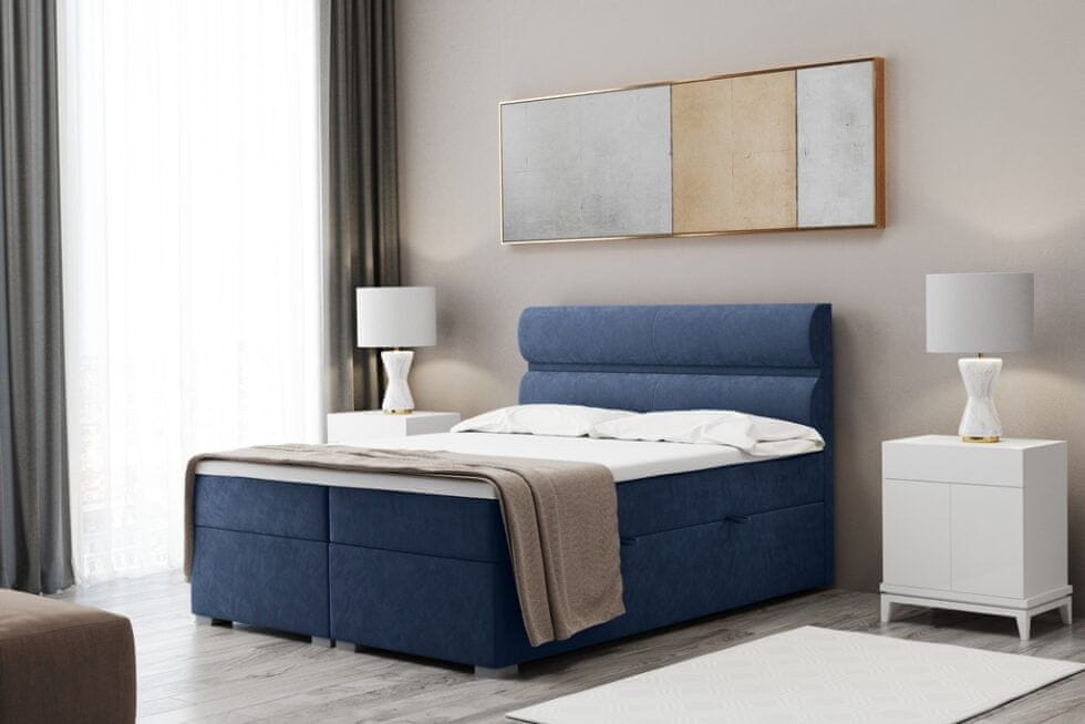 Veneti Boxspringová manželská posteľ PALMIRA 180x200 - modrá