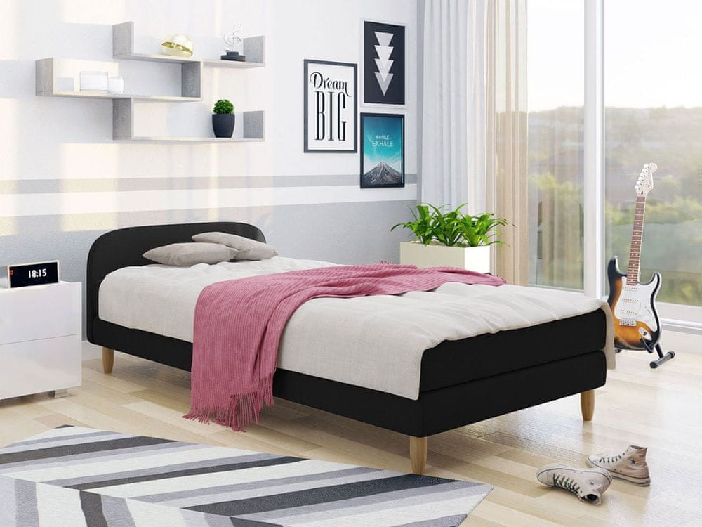 Veneti Jednolôžková čalúnená posteľ s čelom 90x200 PELLO 2 - čierna