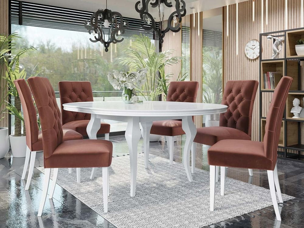 Veneti Rozkladací jedálenský stôl 100 cm so 6 stoličkami KRAM 1 - biely / ružový
