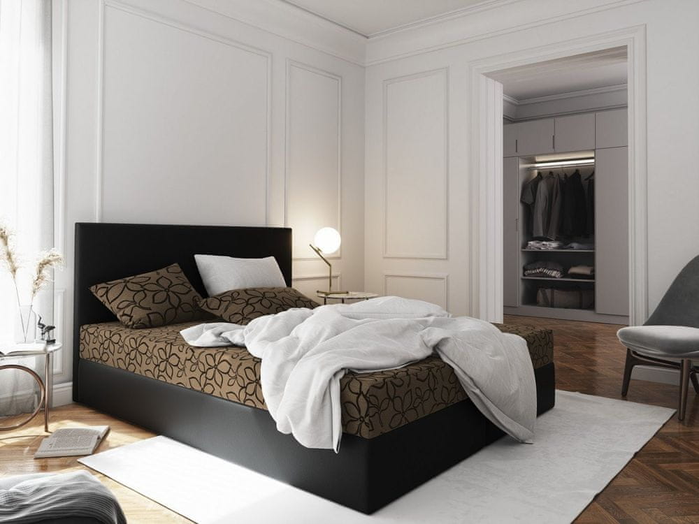 Veneti Manželská posteľ z ekokože s úložným priestorom 140x200 LUDMILA - čierna/hnedá