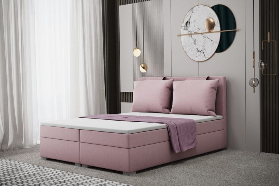 Veneti Pohodlná boxspringová manželská posteľ LEONTYNA 160x200 - ružová
