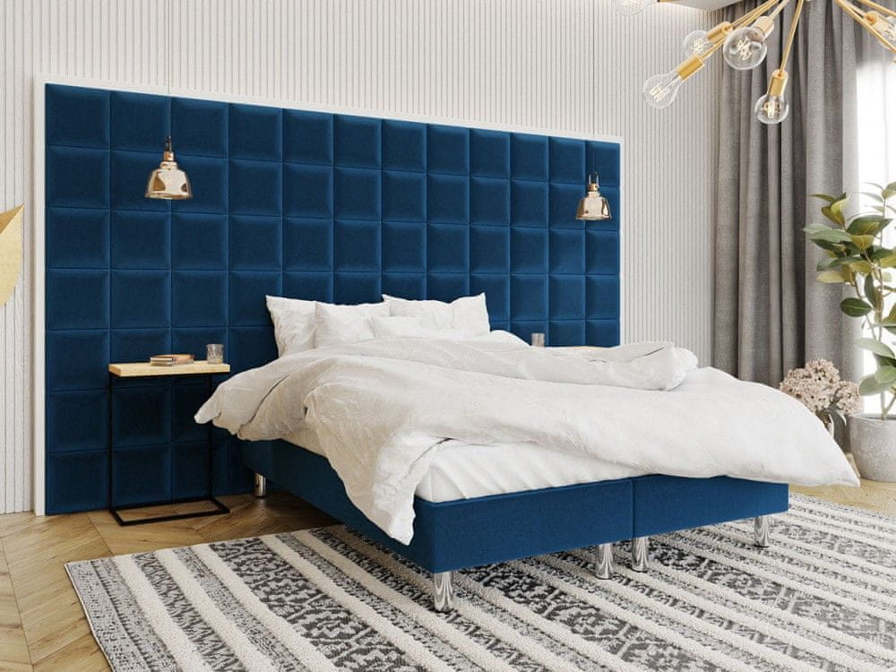 Veneti Čalúnená manželská posteľ 140x200 NECHLIN 2 - modrá + panely 30x30 cm ZDARMA