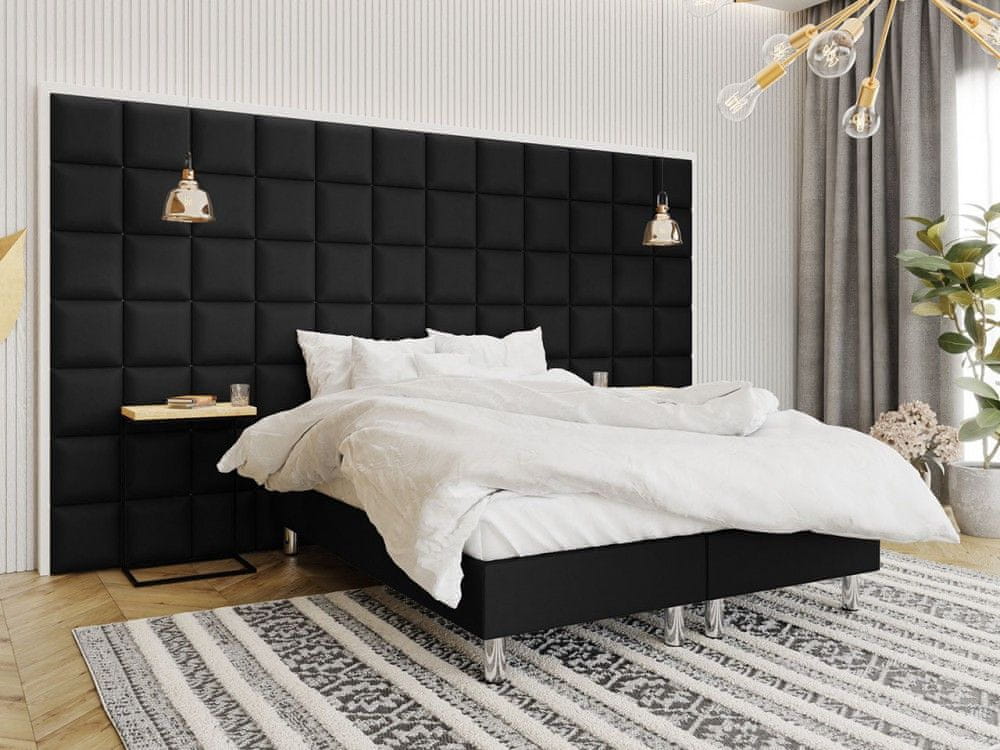 Veneti Čalúnená manželská posteľ 160x200 NECHLIN 2 - čierna eko koža + panely 30x30 cm ZDARMA