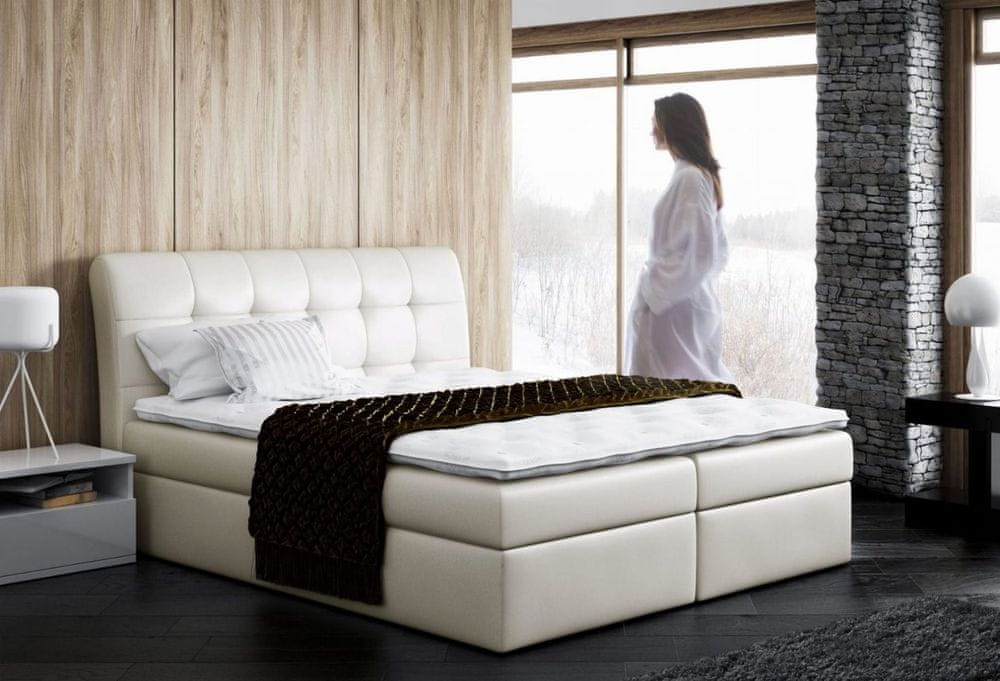 Veneti Čalúnená jednolôžková posteľ SARA béžová ekokoža 120 + topper zdarma