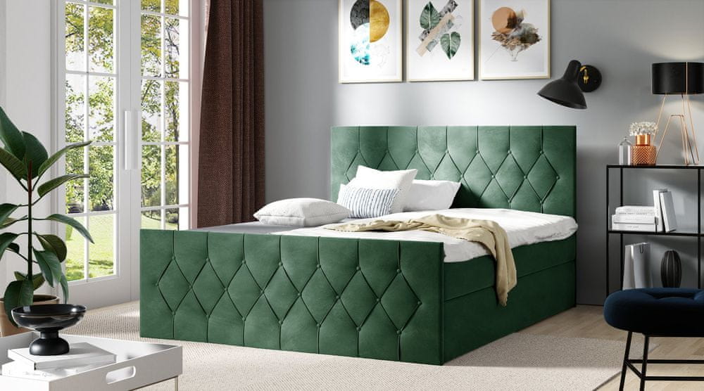 Veneti Čalúnená posteľ TIBOR LUX - 140x200, zelená + topper ZDARMA