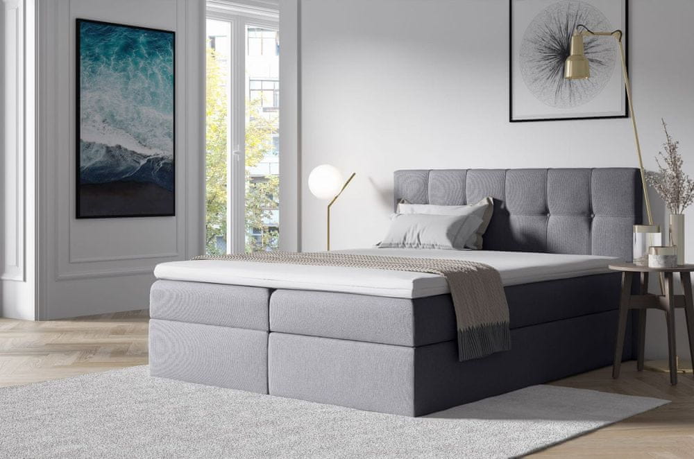 Veneti Čalúnená posteľ s úložným priestorom 120x200 RECIVIO - svetlosivá + topper ZDARMA
