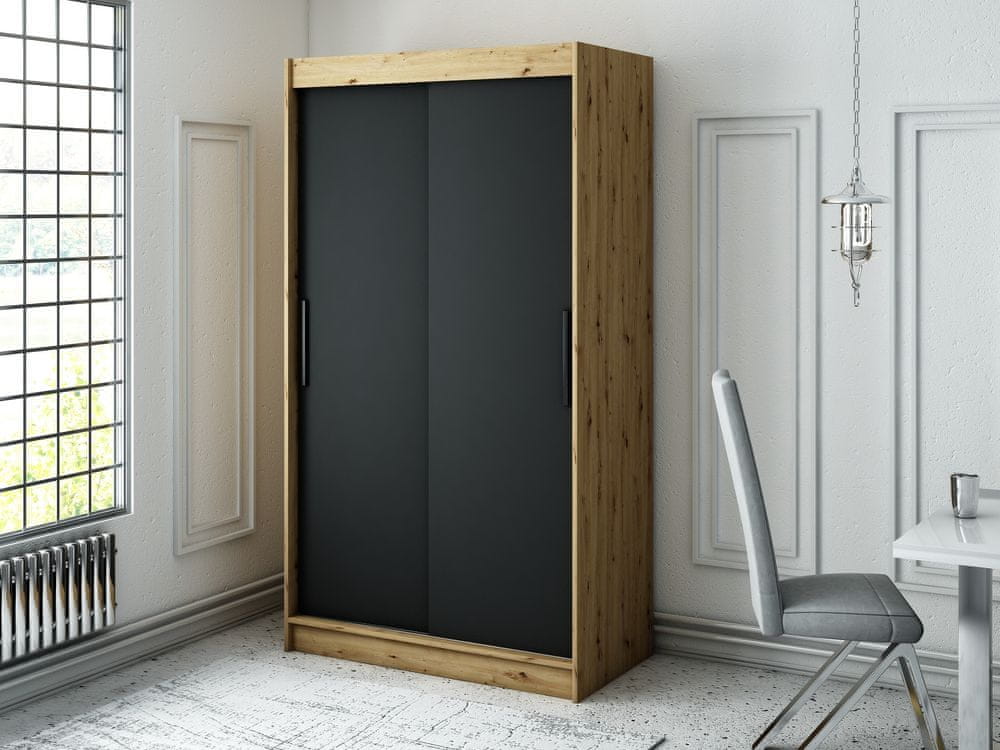 Veneti Šatníková skriňa s posuvnými dverami LURDES 1 - šírka 120 cm, dub artisan / čierna