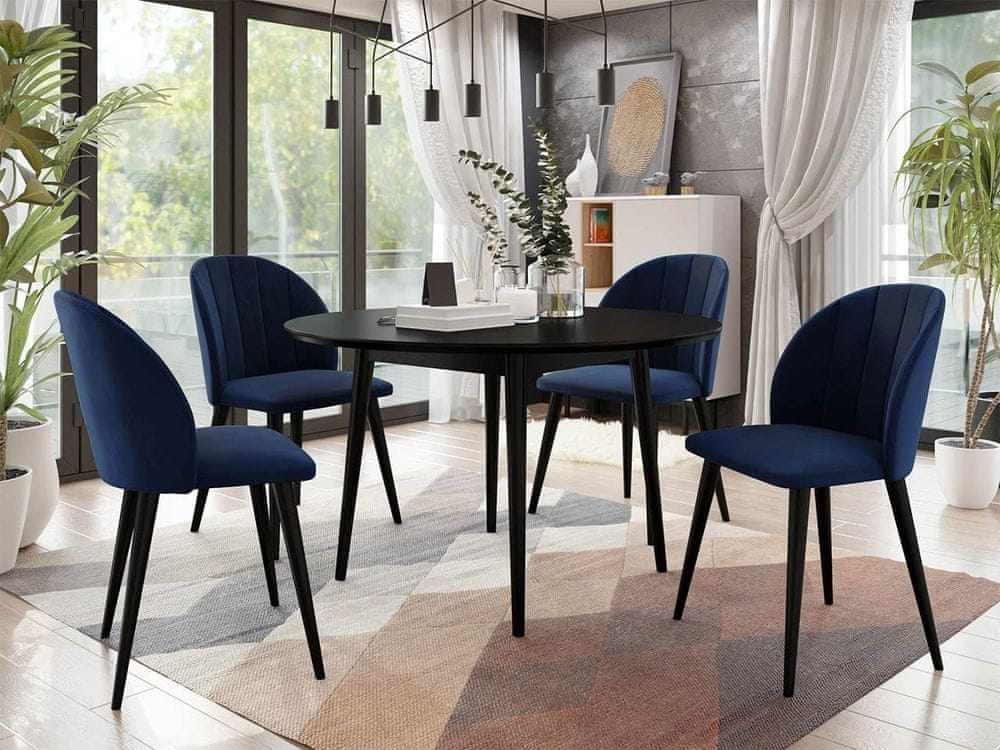 Veneti Okrúhly jedálenský stôl 100 cm so 4 stoličkami NOWEN 1 - čierny / modrý