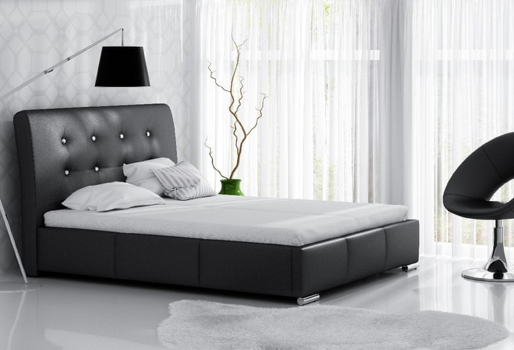 Veneti Elegantná posteľ Donna s úložným priestorom čierna eko koža 180 x 200