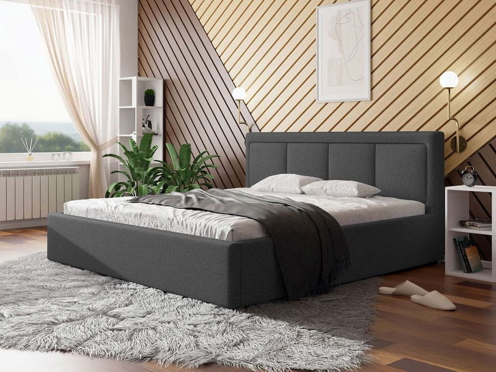 Veneti Manželská posteľ s úložným priestorom a roštom 180x200 GOSTORF 3 - tmavá šedá
