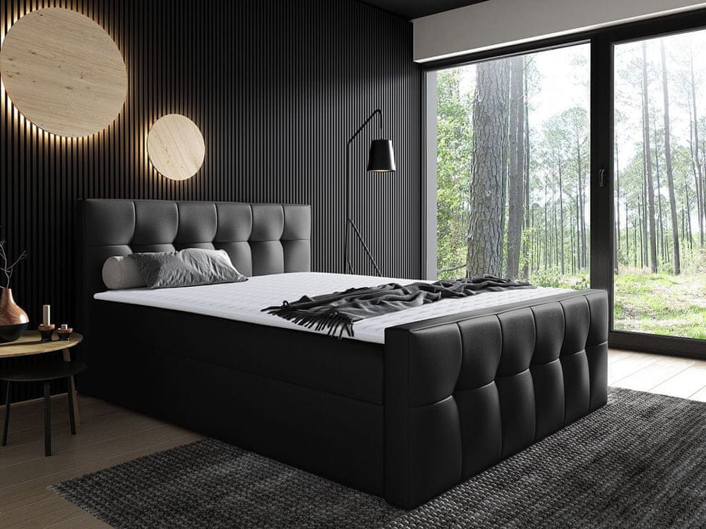 Veneti Hotelová manželská posteľ 140x200 ORLIN - čierna ekokoža + topper ZDARMA
