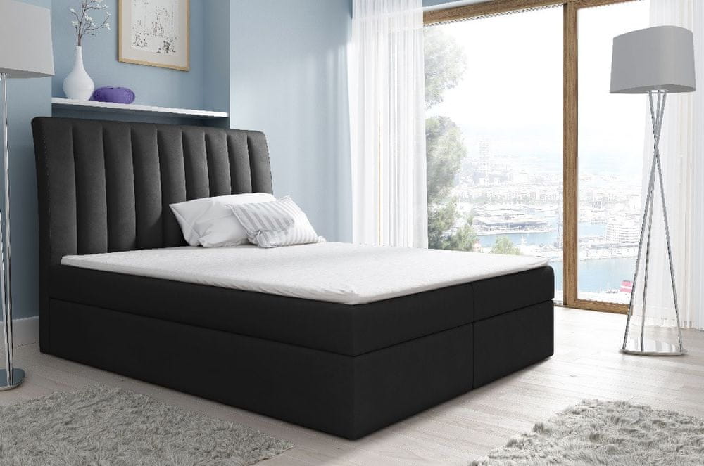 Veneti Kontinentálna posteľ Kaspis čierna 200 x 200 + topper zdarma