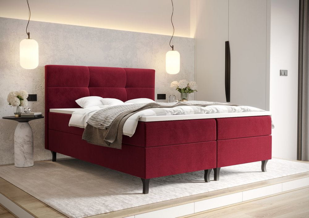 Veneti Americká posteľ s vysokým čelom DORINA - 140x200, červená