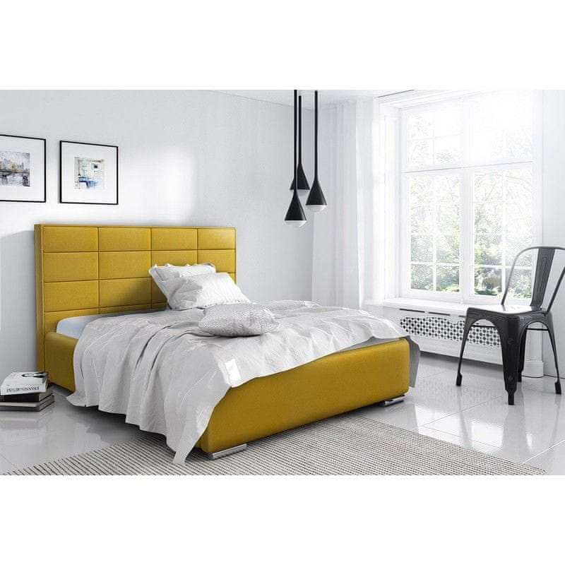 Veneti Elegantná manželská posteľ Caffara 200x200, žltá, jemná poťahová látka