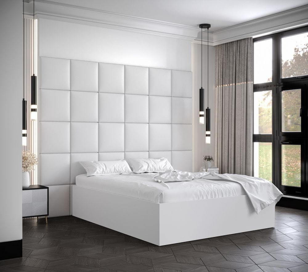 Veneti Manželská posteľ s čalúnenými panelmi MIA 3 - 140x200, biela, biele panely z ekokože
