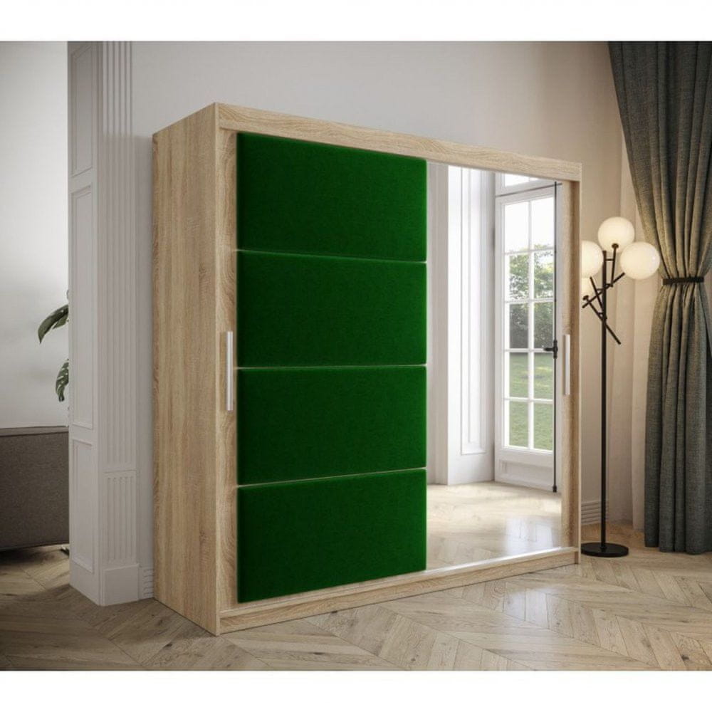 Veneti Šatníková skriňa s posuvnými dverami 200 cm TALIA - dub sonoma / zelená