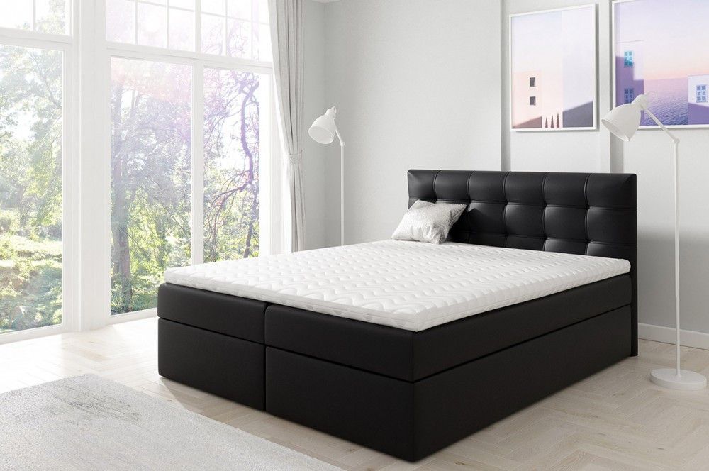 Veneti Boxspringová jednolôžková posteľ 120x200 TOMASA 1 - čierna ekokoža + topper ZDARMA