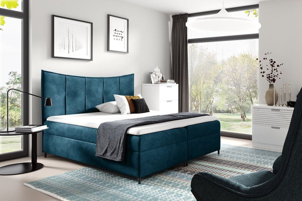 Veneti Boxspringová posteľ IRINI - 200x200, modrá + topper ZDARMA