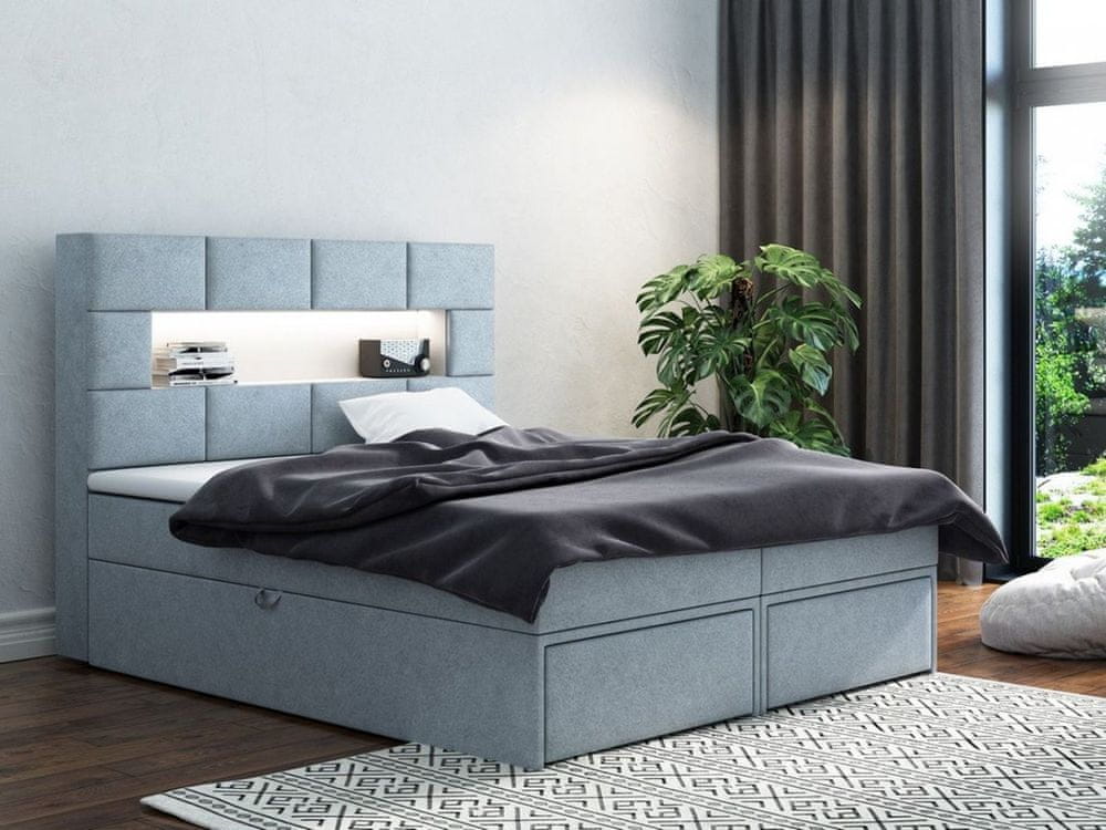 Veneti Čalúnená posteľ s úložným priestorom a zásuvkami 180x200 CHARLIE - modrá
