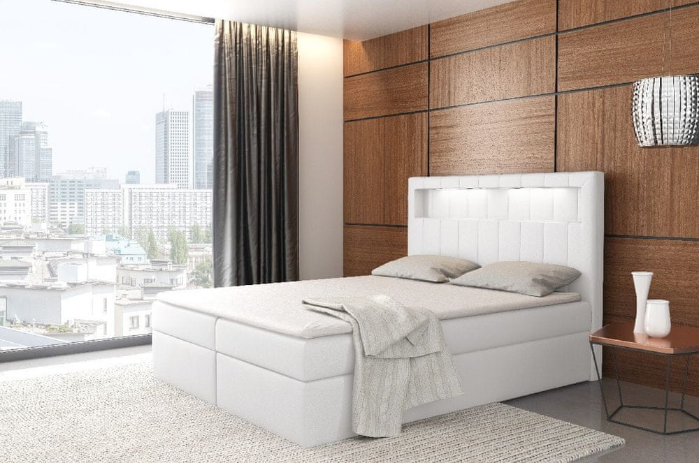 Veneti Dizajnová posteľ Elyan s úložným priestorom biela eko koža 160 x 200 + topper zdarma