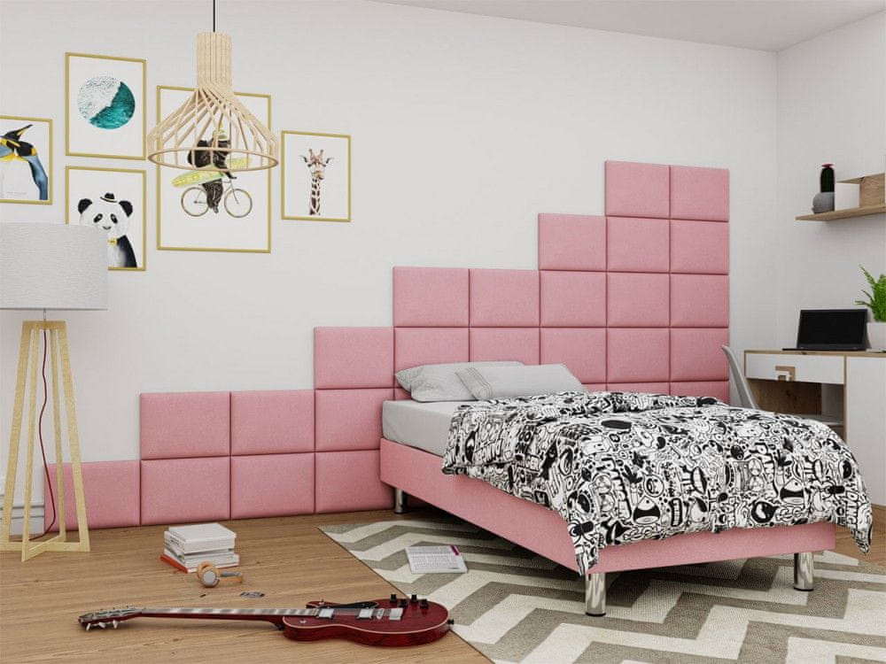 Veneti Čalúnená jednolôžková posteľ 120x200 NECHLIN 2 - ružová + panely 40x30 cm ZDARMA