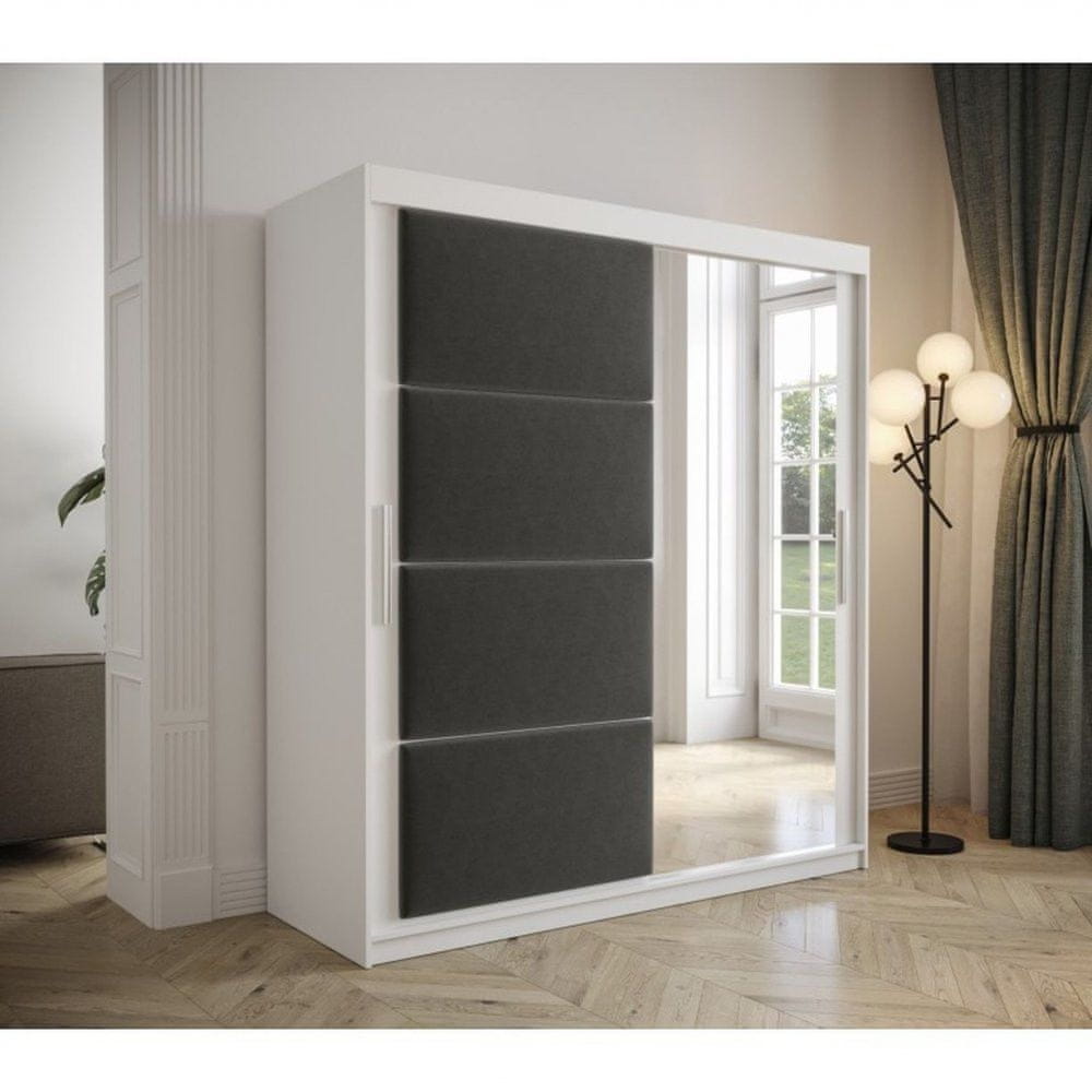 Veneti Šatníková skriňa s posuvnými dverami 180 cm TALIA - biela / sivá