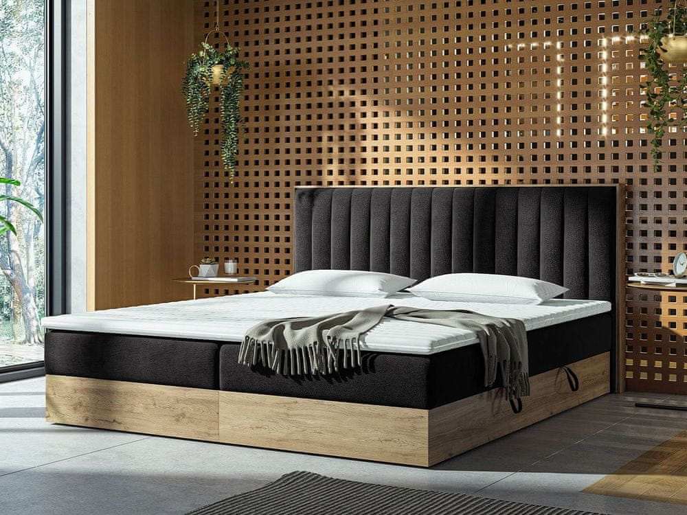 Veneti Kontinentálna posteľ 140x200 AGER - čierna / dub zlatý + topper ZDARMA