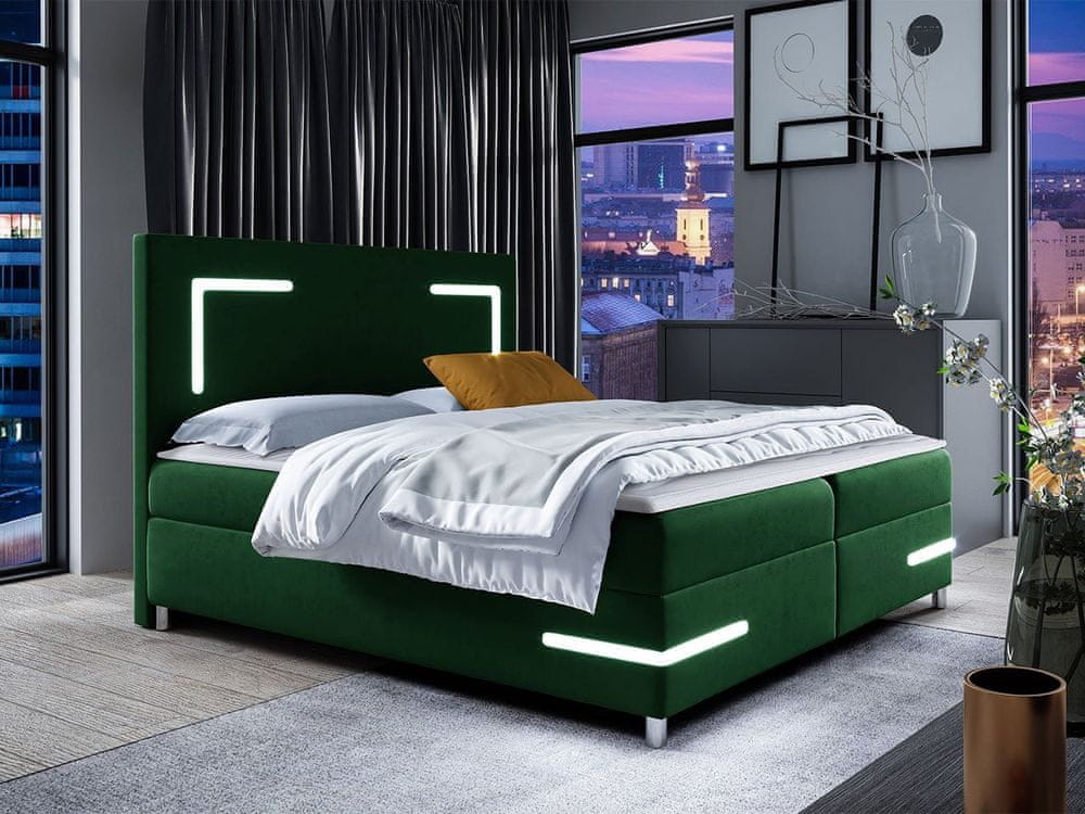 Veneti Boxspringová manželská posteľ 180x200 MADENA - zelená + topper a LED osvetlenie ZDARMA