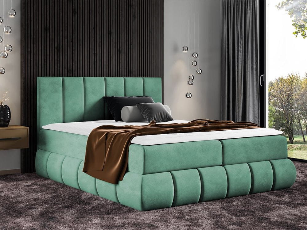 Veneti Boxspringová dvojlôžková posteľ 160x200 VERDA - tyrkysová + topper ZDARMA