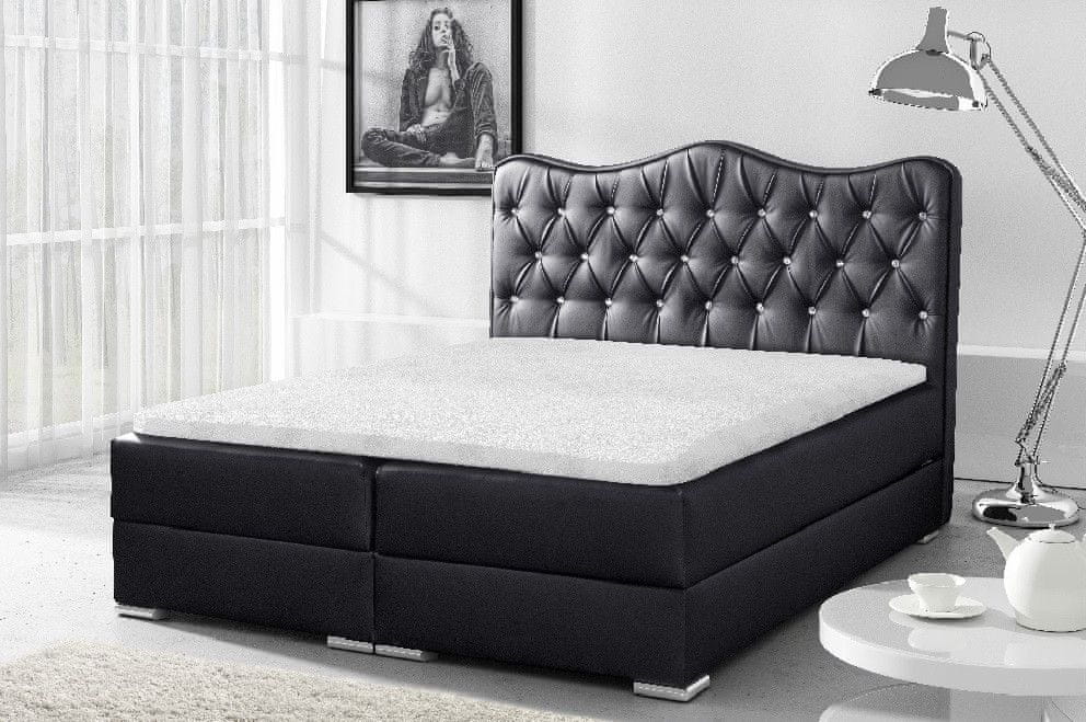 Veneti Luxusná kontinentálna posteľ SULTAN čierna eko koža 200 x 200 + topper zdarma