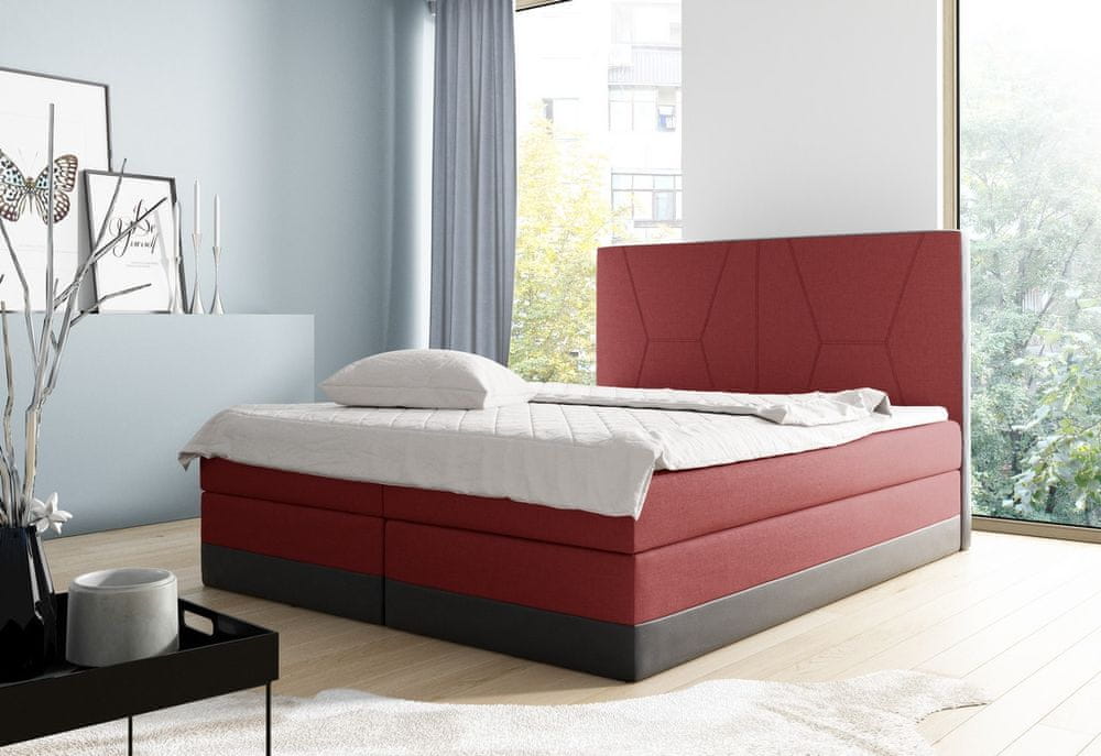 Veneti Boxspringová čalúnená posteľ Stefani červená,čierna 160 + topper zdarma