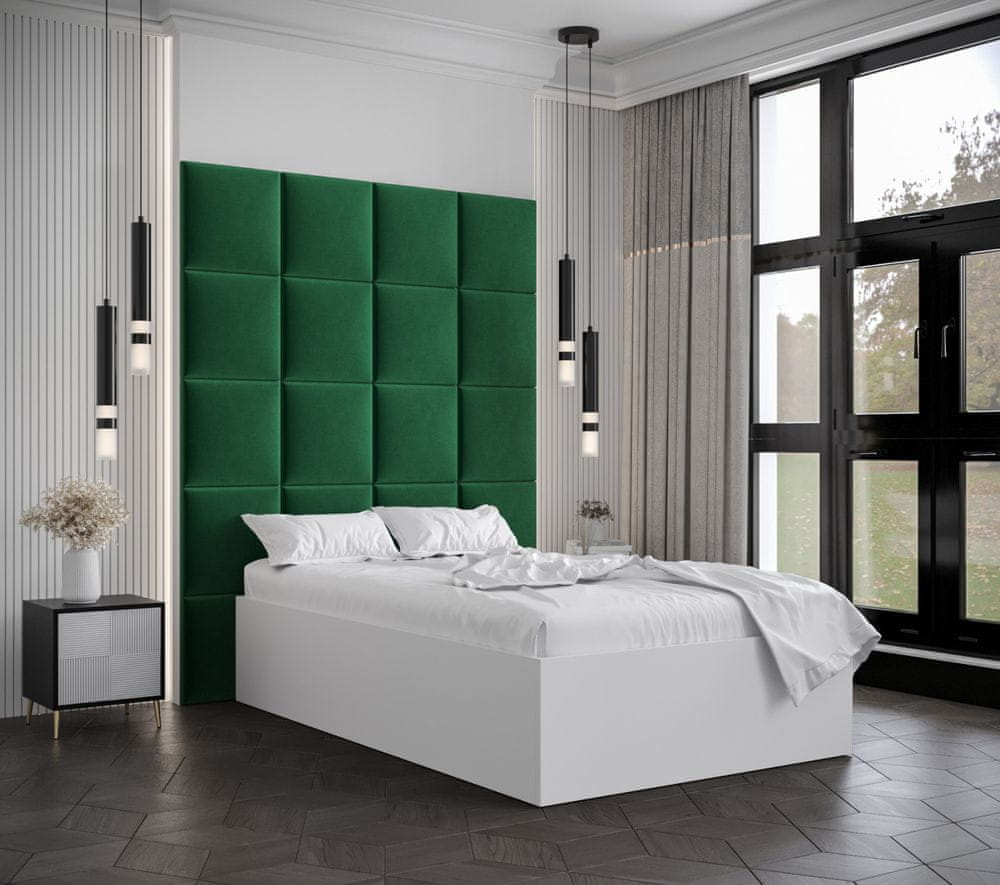 Veneti Jednolôžko s čalúnenými panelmi MIA 3 - 120x200, biele, zelené panely