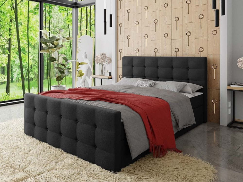 Veneti Americká čalúnená manželská posteľ 180x200 RANON 1 - čierna + topper ZDARMA