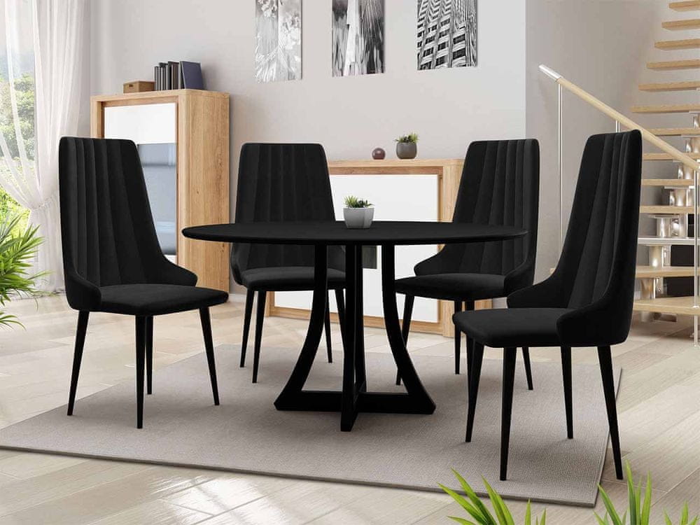 Veneti Okrúhly jedálenský stôl 120 cm so 4 stoličkami TULZA 1 - čierny